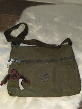 Kipling Dark Green Crossbody Messenger with Monkey Charm
